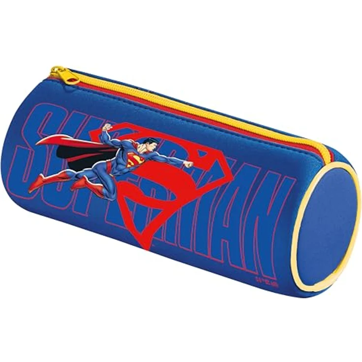Maped Federmäppchen SUPERMAN, reißfestes Neopren-Schulmäppchen, rund, 21 cm x 6 cm, mit Nylon-Reißverschluss und stabiler Zuglasche – Bild 1