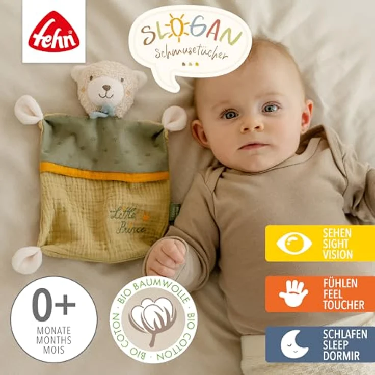 Fehn Schmusetuch Bär Prince – Spielkamerad & Stofftier-Schnuffeltuch mit Bio-Baumwolle & individueller Bestickung – Bild 2