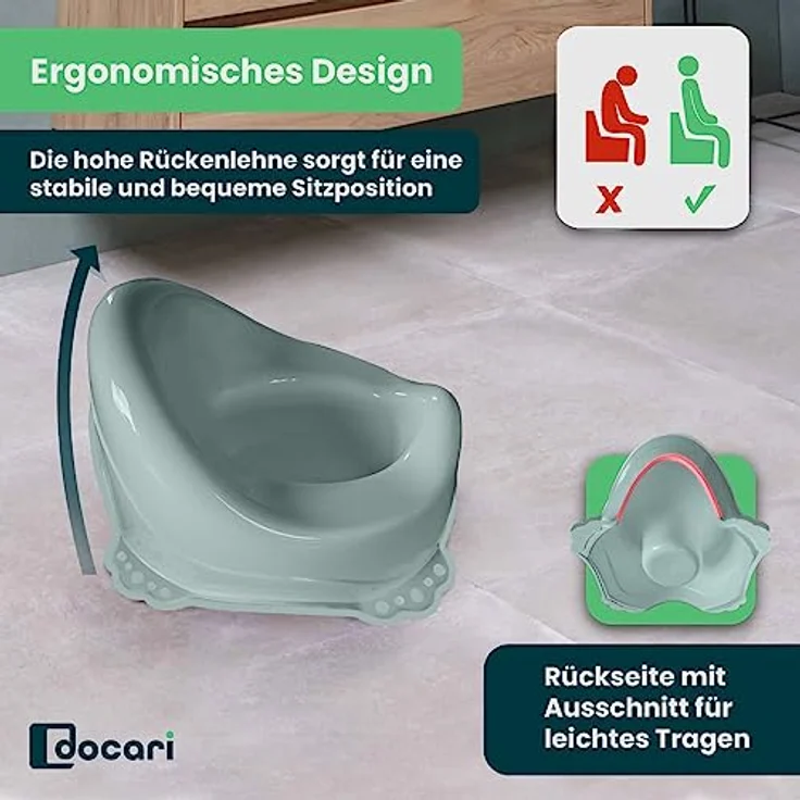 DOCARI Kinder Töpfchen Set 3 in 1, grün Lama – stabil, rutschfest und hygienisch, ideal für das Töpfchentraining mit Lerntöpfchen, Toilettenaufsatz und Hocker – Bild 3