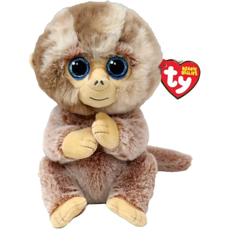 TY Stubby AFFE Beanie Bellies Medium 24cm - Quetschbare Beanie Baby Weiche Pluschtiere - Sammelbares Kuscheliges Stofftier - Glitzeraugen und Ty-Herzanhänger - VelveTy-Stoff - Fotogene Pose - Ideal für Umarmungen - In zwei Größen verfügbar – Bild 1