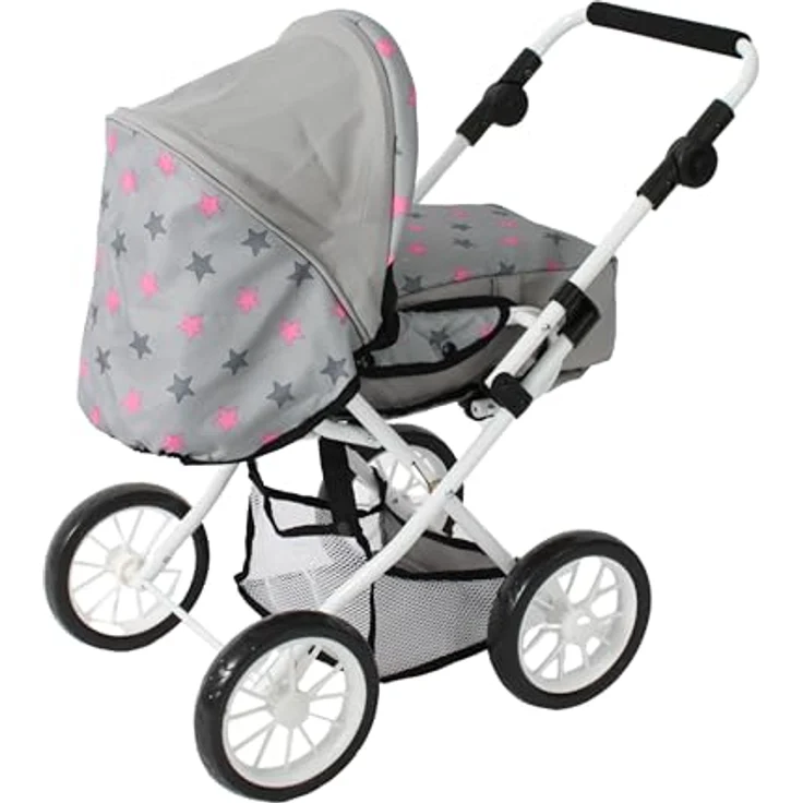 Bayer Chic 2000 Puppenwagen Leni, 3in1 Kombi-Buggy, faltbar, mit herausnehmbarer Soft-Tragetasche, Sternchen Grau – Bild 3