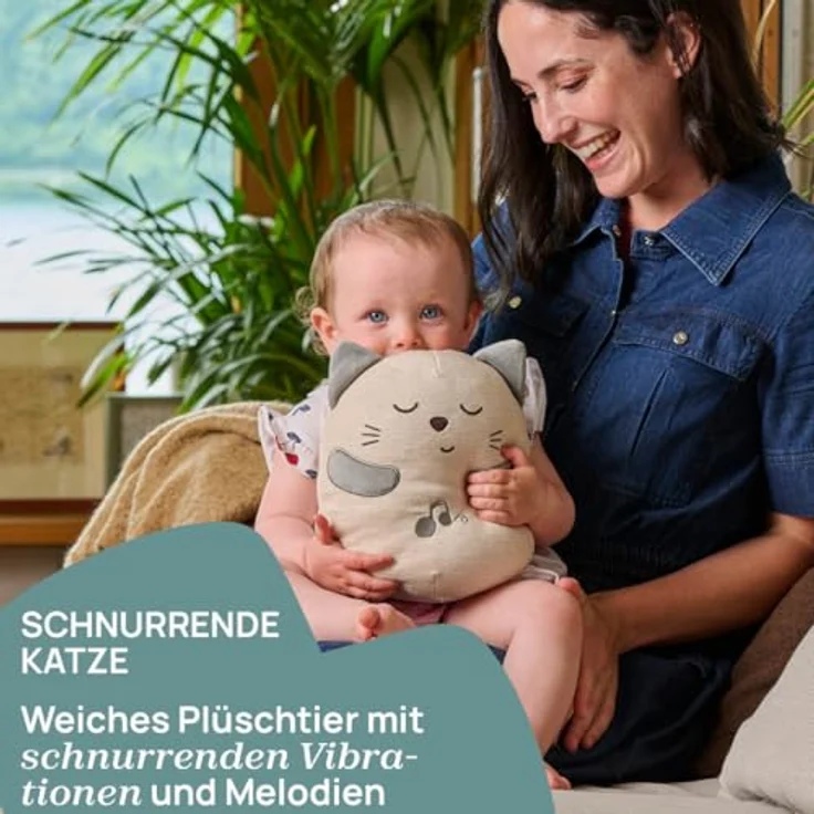 Chicco Schnurrende Katze, interaktives Stofftier mit Entspannungseffekt, Kissenform, klassische Musik, waschbar, 0 Monate +, Weiß. – Bild 2