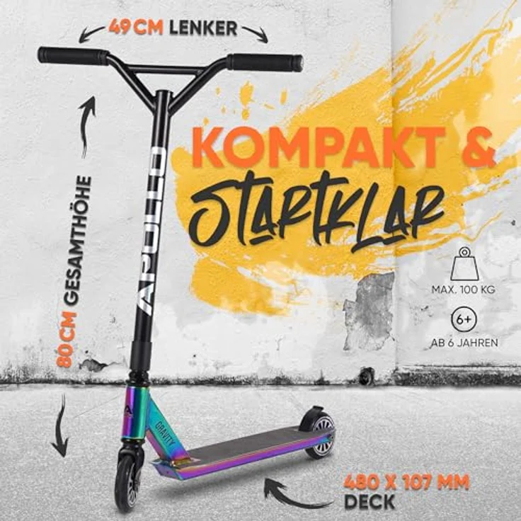Apollo Stuntscooter Gravity, Kinder Roller für Tricks & Stunts, auch für Beginner, Aluminium, Rainbow – Bild 4