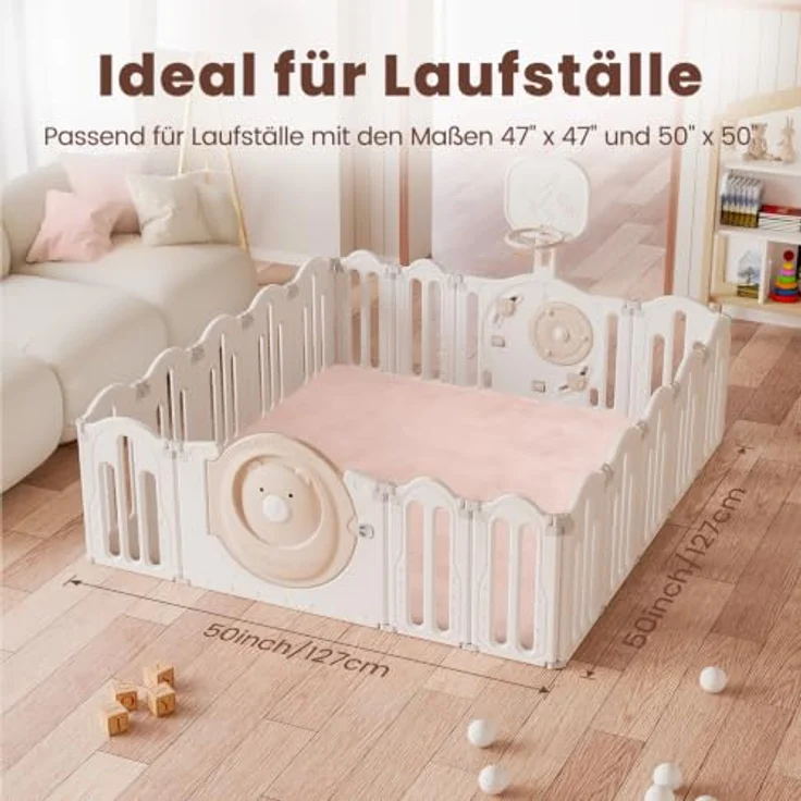 Tuocal Krabbelmatte Baby Spielmatte 127x127x3cm, extra dicke Schaumstoffdecke mit rutschfester Unterseite, Rosa – Bild 3