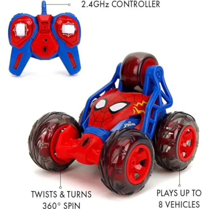 Jada Toys Spider-Man RC Stunt Car, 20 cm, ferngesteuertes Auto mit 5 Rädern, Licht, inkl. Akku & Batterien, Marvel Spielzeug für Kinder ab 5 Jahren – Bild 4