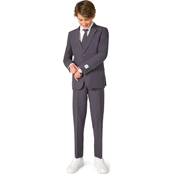 OppoSuits Charcool Anzug für Jugendliche, Slim-Fit in hochwertigem Polyester, komplett gefüttert, Maschinenwaschbar, Größe 170-176