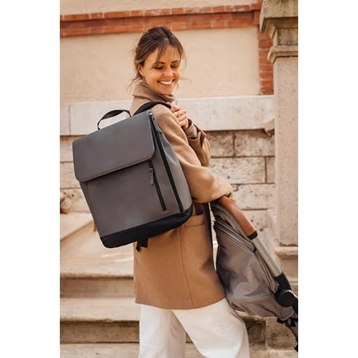 Beaba Oslo Wickelrucksack, 19 Liter mit 11 Taschen, isolierter Tasche und Halterungen für den Kinderwagen, wasserdicht, grau – Bild 6