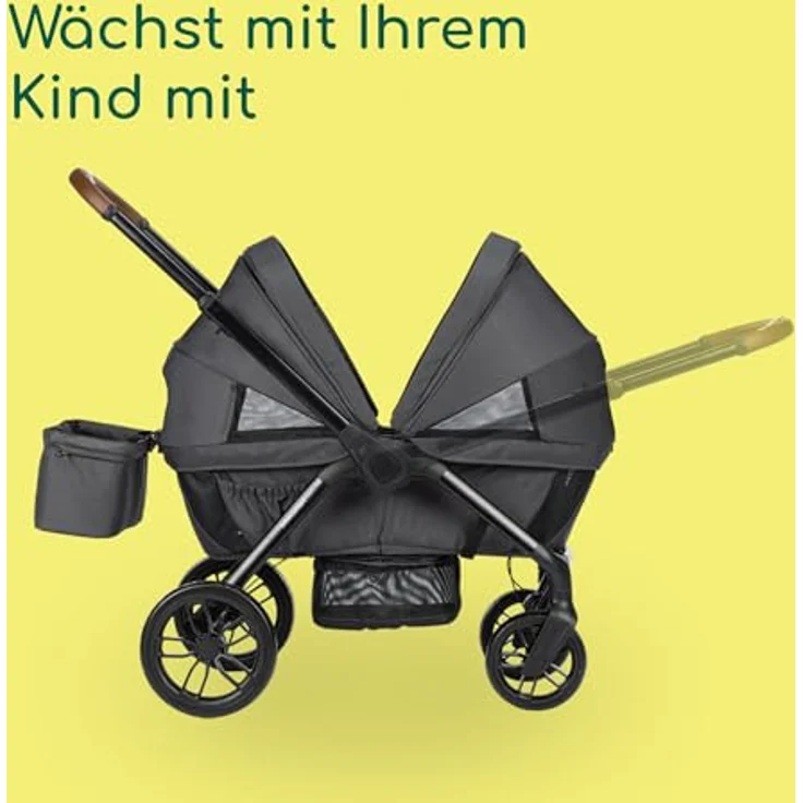 Bebeconfort Helios Zwillingswagen, 2-in-1 Kinderwagen ab Geburt, 0–22 kg, 2 gegenüberliegende Sitze, All-Terrain-Räder, kompakt zusammenklappbar, schützendes Verdeck, Mineral Graphite – Bild 4