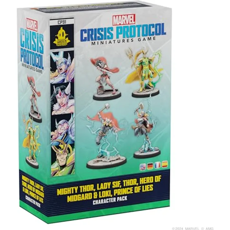 Atomic Mass Games Marvel: Crisis Protocol - Mighty Thor, Lady Sif, Thor, Hero of Midgard & Loki, Prince of Lies - Charakterpack für Asgard mit 4 Miniaturen