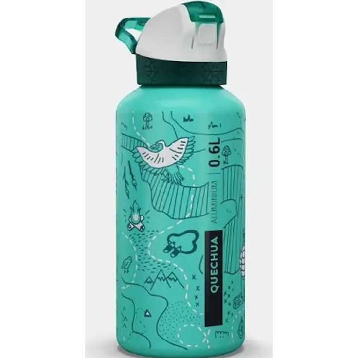 QUECHUA Trinkflasche Bottle 900 Aluminium, karibikblau, 0,6 l