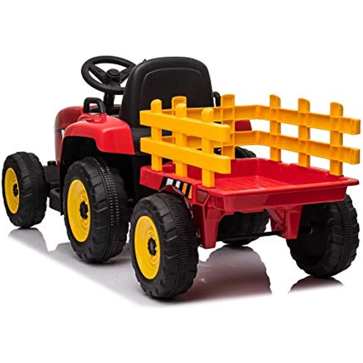 RIRICAR Elektrischer Traktor Workers mit Anhänger, Rot, 12-V-Batterie, breitem Sitz, 2,4-GHz-Fernbedienung, LED-Leuchten, MP3-Player mit Bluetooth – Bild 3
