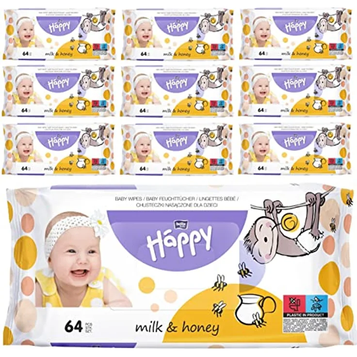 bella baby Happy Feuchttücher Milch & Honig 640 Tücher (10 x 64 Stück)