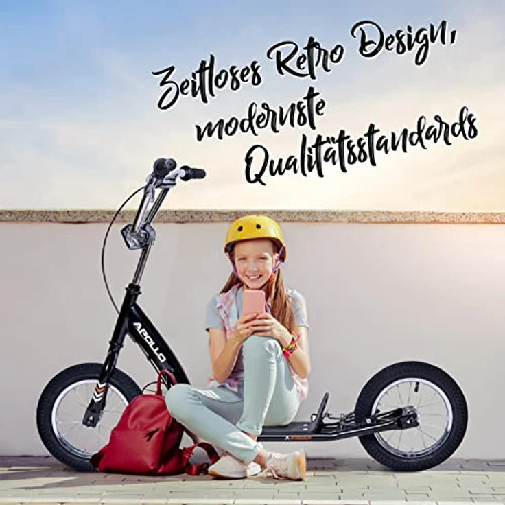 Apollo Retro Scooter Paradise | Roller mit Luftreifen 12,5 Zoll | Cityroller Kinder mit breiter Trittfläche | Kinderroller mit großen Rädern - Grün – Bild 7
