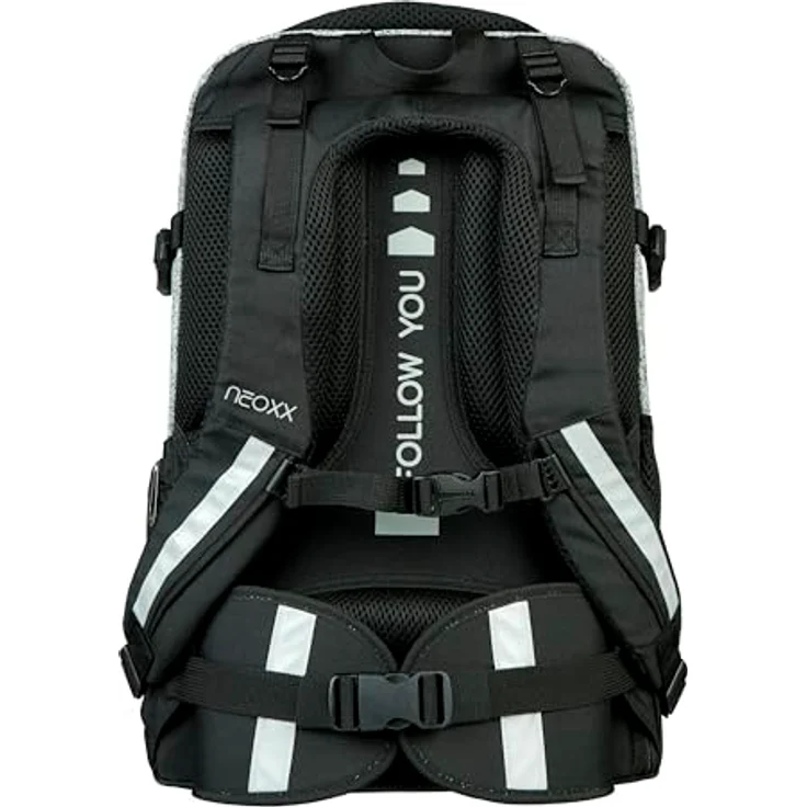 neoxx ACTIVE Pro Wool the World, Schulrucksack aus recycelten PET-Flaschen mit 3 Fächern, Geheimfach und höhenverstellbaren gepolsterten Trägern, Volumen ca. 30 Liter, farblos – Bild 3