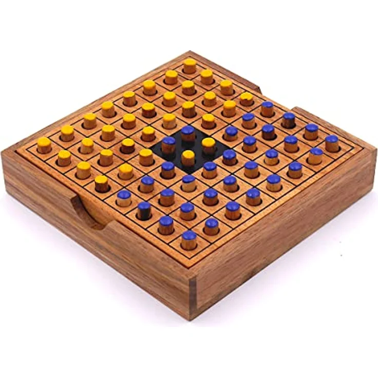 ROMBOL Reversi - Strategiespiel aus edlem Holz, gelb/blau, handgefertigt aus Samena-Holz – Bild 4