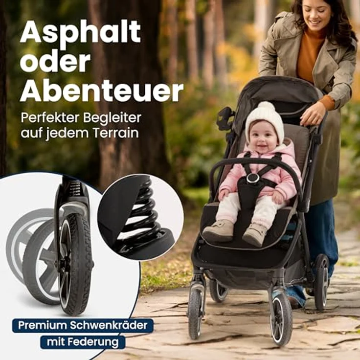 Hartan Kinder-Buggy Clixx, kompakter Buggy mit Regenschutz, Cupholder und Ledergriff, große Räder für alle Wege – Bild 5