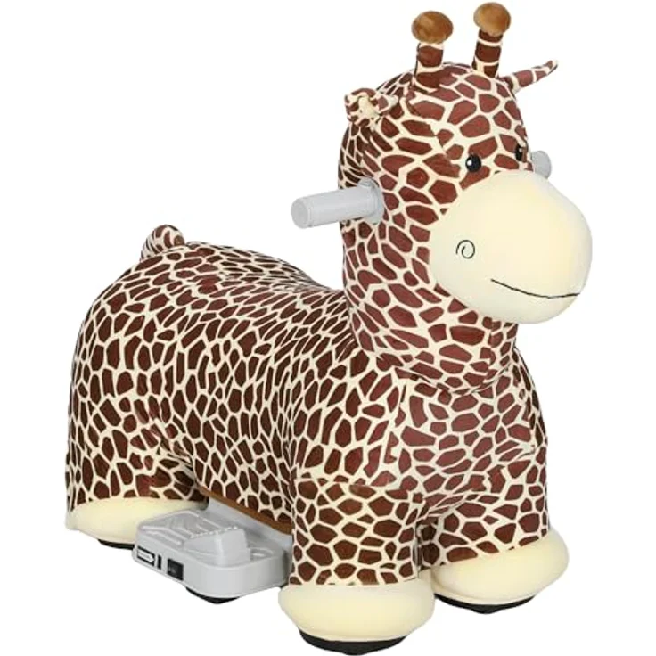 AIYAPLAY Kinder Elektroauto Giraffe, 6V Batteriebetriebenes Fahrzeug mit Musik, waschbarem Plüschbezug, leisen Rädern, 1,8-3 km/h für Kinder von 1,5-5 Jahren, Braun – Bild 1