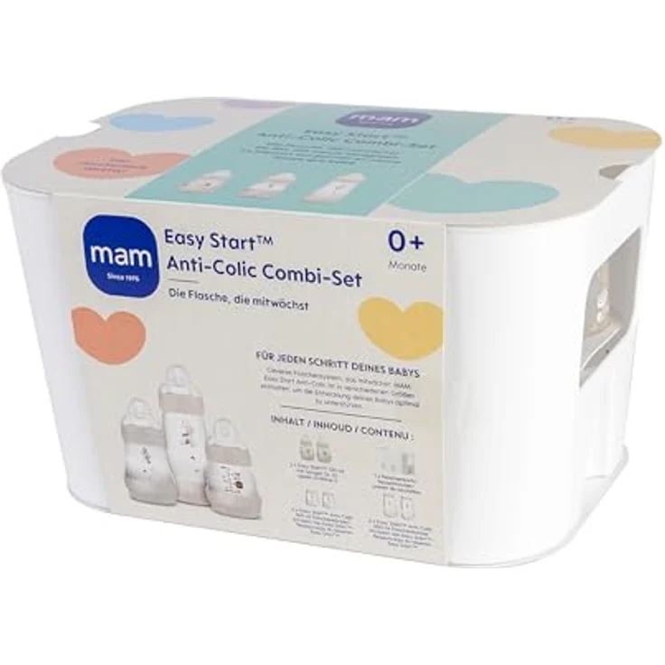 MAM Easy Start Anti-Colic Combi-Set, Babyflaschen Set mit 6 Flaschen gegen Koliken (2 x 130 ml, 160 ml, 260 ml) & Flaschenkorb, Babyausstattung ab der Geburt, beige - Preisvergleich – Bild 2