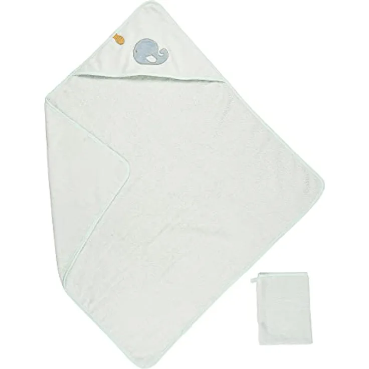 Nattou Kapuzenbadetuch und Waschhandschuh aus Baumwolle und Polyester, Wal Sally, Ca. 75 x 75 cm, Baumwolle, Romeo, Jules und Sally, Hellblau