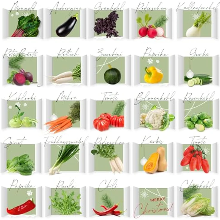 Growgreens BIO Saatgut & Samen Adventskalender 2025, 24 verschiedene Gemüsesorten in plastikfreier Verpackung, nachhaltiges Geschenk für Hobbygärtner – Bild 8