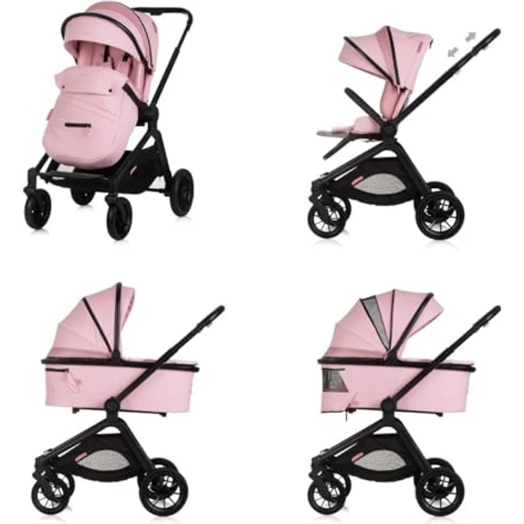 Chipolino Kombikinderwagen Magnum 3 in 1, Babywanne, Sportsitz und i-Size Babyschale, Farbe: rosa – Bild 4