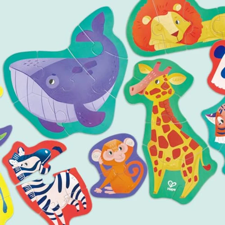 Hape E1647 Puzzle, Mehrfarbig - Set mit 10 Tierpuzzles für motorische Entwicklung und Lernspaß – Bild 2