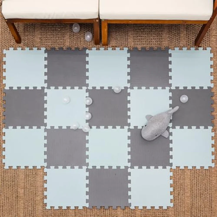 LittleTom Spielmatte Baby Puzzlematte, Blau & Grau, 18-teilig, 180x90 cm, rutschfest, BPA-frei, pflegeleicht, EVA Schaumstoff – Bild 2