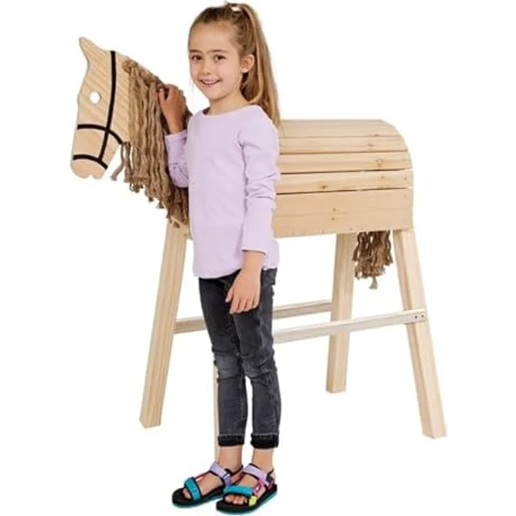 Happy People Holzpferd mit beweglichem Kopf und Zügel, Aufsteighilfe, stabiler Stand - 120 x 54 x 103 cm – Bild 3