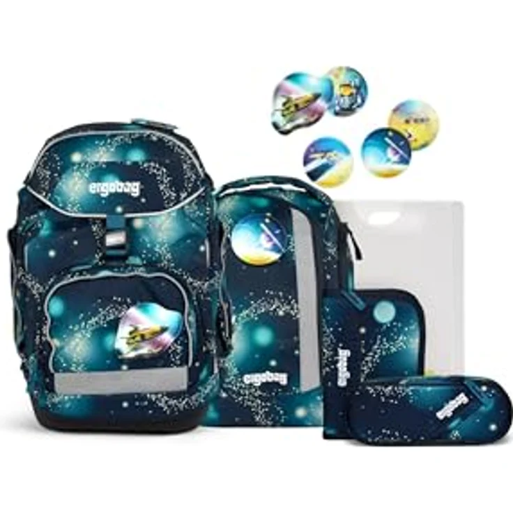 ergobag pack Schulranzen Set (6-tlg.), ergonomisch, anpassbar, mit bunten Kletties – Bild 1