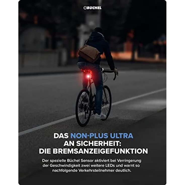 Büchel Fahrrad Rücklicht LED Aufladbar mit Bremsanzeigefunktion - StVZO zugelassen I Ebike, hinten, schwarz – Bild 2