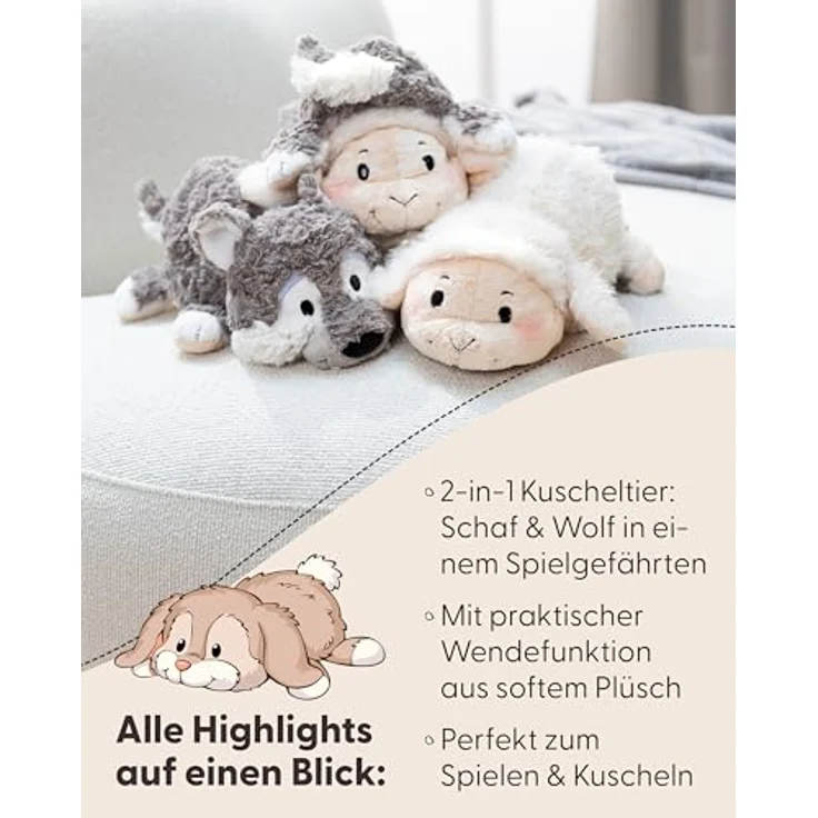 NICI Kuscheltier Schaf und Wolf, 25 cm Wendefunktion Plüschtier aus flauschigem Plüsch – Bild 5