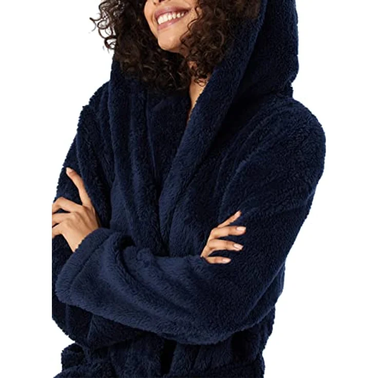Schiesser Bademantel Teddy Fleece, Synthetik, Comfort Fit - mit 90 cm Länge, Damen, grau – Bild 4