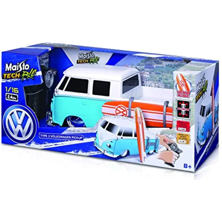 Maisto Tech R/C VW Bus T1 Pick-up Surf: Ferngesteuertes Auto im Maßstab 1:16, 2,4 GHz Frequenz, mit Pistolengriff-Steuerung, ab 5 Jahren, 33 cm, Batterien Nicht enthalten, hellblau-weiß (582708) – Bild 5