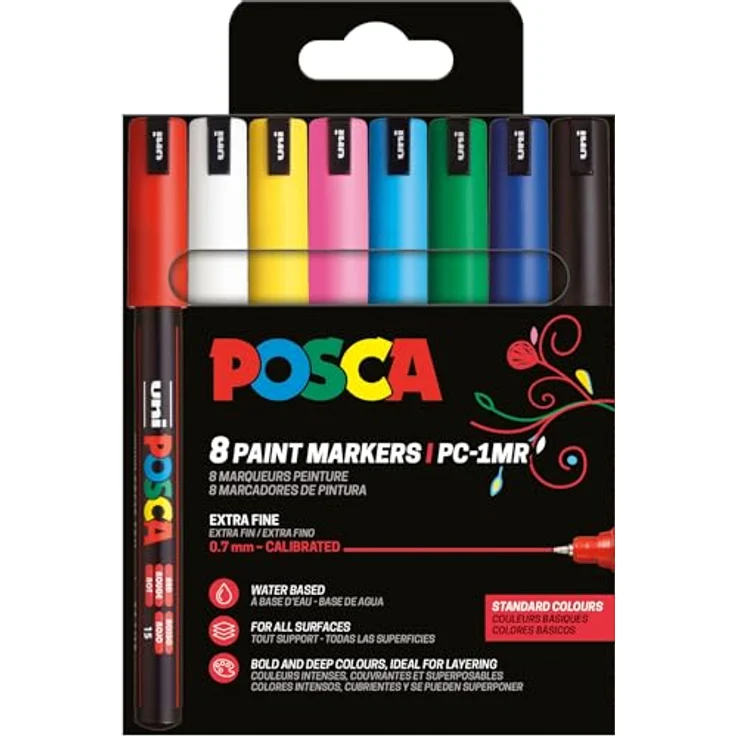 POSCA UNI POSCA PC-1MR, 8er Set Basic Filzstifte, 0,7 mm Spitze – Bild 1