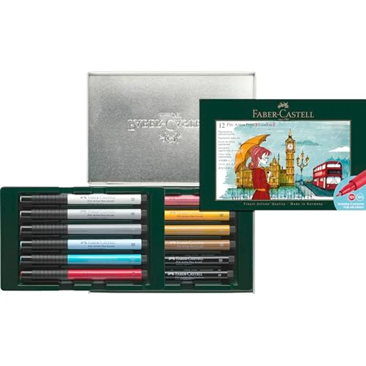 OTTO Pitt Artist Pen Tuschestift Geschenkset London, 12-teilig, pigmentierte wasserfeste Tusche, flexible Pinselspitze – Bild 1