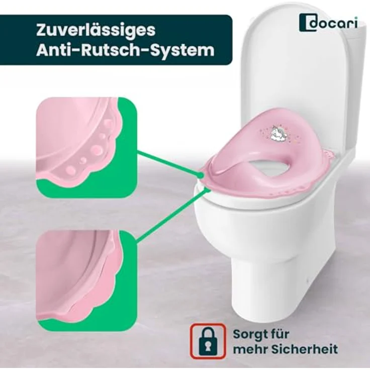 DOCARI Kinder Töpfchen Set 3 in 1, pink Einhorn – stabiler Toilettentrainer mit rutschfesten Elementen, inklusive Töpfchen, Toilettensitz und Hocker, ideal für Töpfchentraining ab 1 Jahr – Bild 4