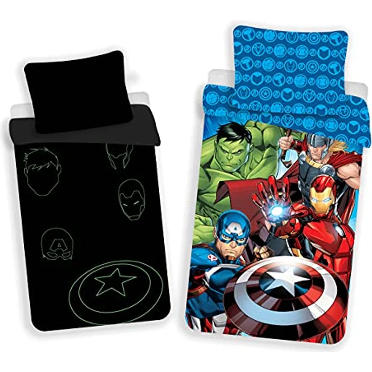 Jerry Fabrics Bettwäsche Set Avengers Leuchtend im Dunkeln, 100% Baumwolle, Größe: 140 x 200 cm, 70 x 90 cm – Bild 1