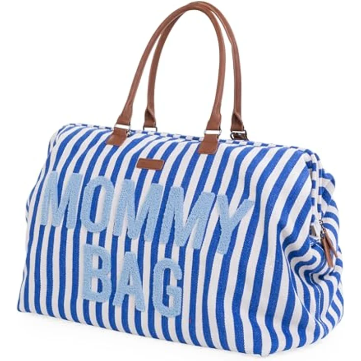 Childhome Mommy Bag, Wickeltasche mit großem Fassungsvermögen, blauen Streifen, Wickelauflage und verstellbarem Schultergurt – Bild 1