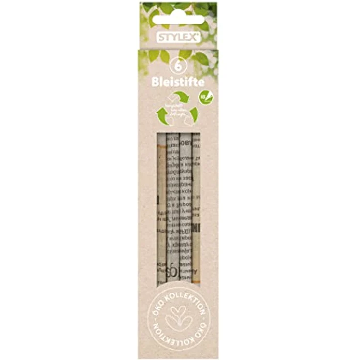 Stylex 26025, Bleistift Eco Collection aus alten Zeitungen, Härtegrad HB, 6er Set im Kartonetui, individuell gestaltete Stifte – Bild 1