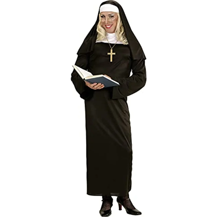 W WIDMANN MILANO Party Fashion Kostüm Nonne, schwarze Tunika mit Kopfbedeckung, Größe XL, ideal für Karneval und Mottopartys – Bild 2