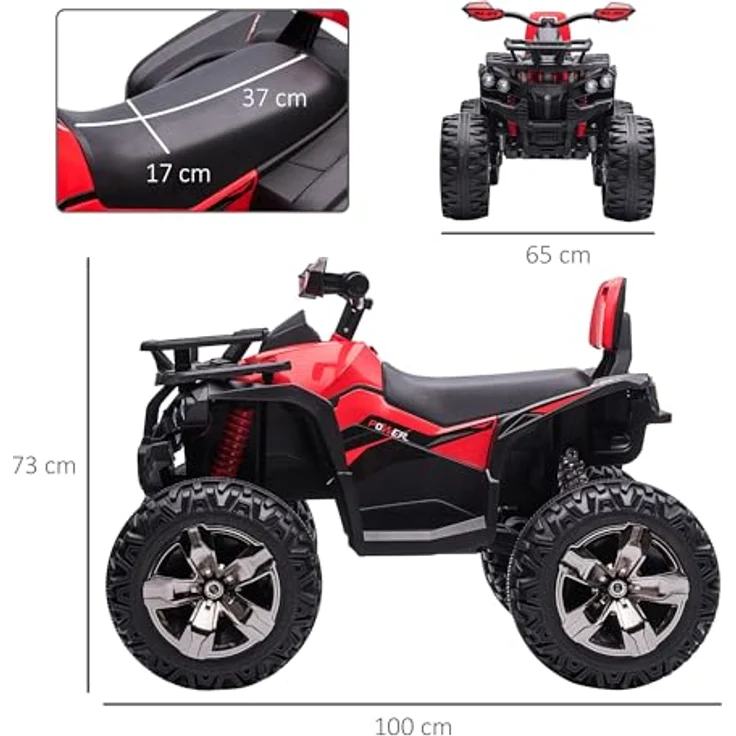 HOMCOM Elektro-Kinderquad, Kinder Elektrofahrzeug mit MP3 und USB, Belastbarkeit 30 kg, Rot – Bild 5