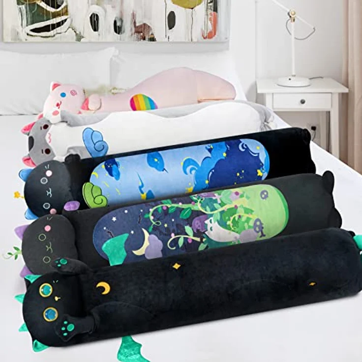 Mewaii Stofftiere Katzen Schwarze 50CM Plüsch Kissen Lang Kätzchen mit Großen Augen Plüschtier Ausgestopftes Tier Spielzeug Kuschelkissen Geschenk Plüschkissen über 3 Jahren – Bild 7