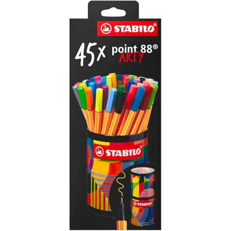 STABILO Point 88, Fasermaler-Set im Metalletui, 45 Stifte, 0.4 mm Spitze, orange mit weißen Kantenstreifen – Bild 3