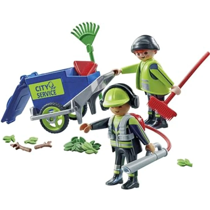 PLAYMOBIL 71434 Stadtreinigungsteam Spielset, Mehrfarbig mit Rechen, Besen und Laubbläser für Kinder ab 4 Jahren – Bild 6