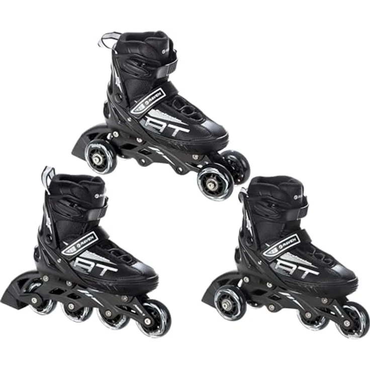 RAVEN Profession 3in1 Inlineskates Triskates Rollschuhe Inliner, verstellbar für Kinder und Erwachsene (Black, 38-42 (25cm-27,5cm))