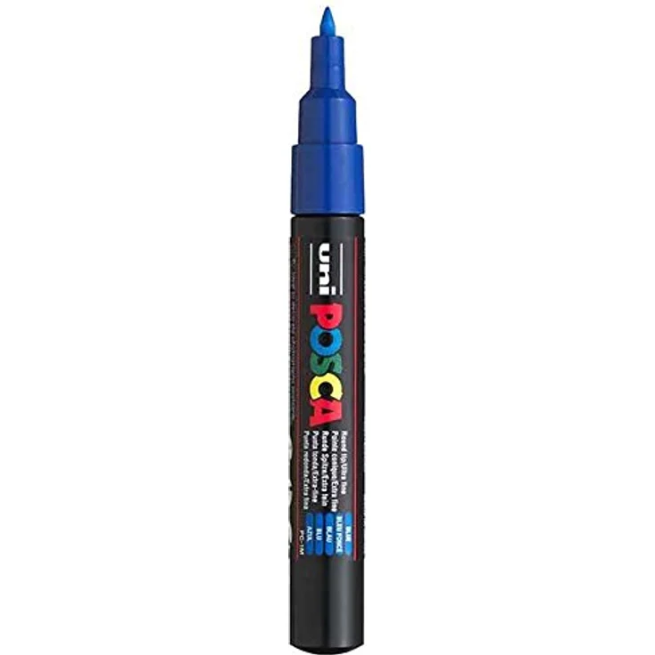 Uni-Ball 186751 - POSCA Marker mit extra feiner Rundspitze, dunkelblau - Farbmarker auf Wasserbasis zur Gestaltung auf verschiedenen Oberflächen – Bild 1