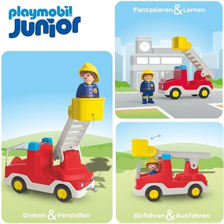 Playmobil® Konstruktions-Spielset Feuerwehrleiterfahrzeug (71683), JUNIOR, (2 St), Made in Europe – Bild 8