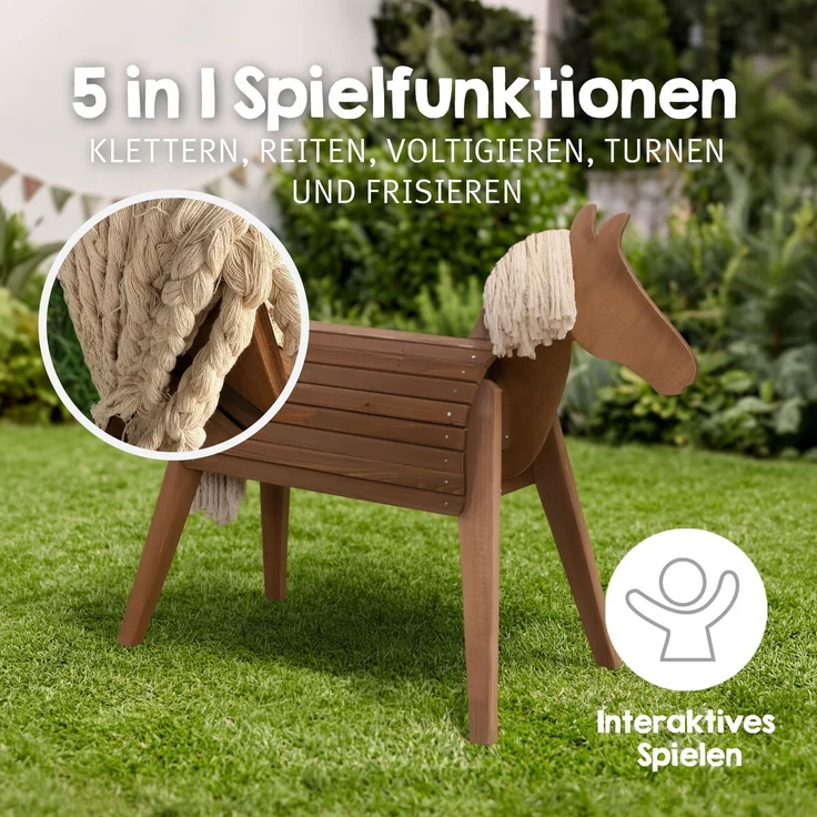 roba Outdoorpferd aus Massivholz - Wetterfestes Holzpferd für den Garten - Voltigierpferd zum Reiten, Klettern und Turnen - Holzspielgerät - Teakfarben – Bild 6