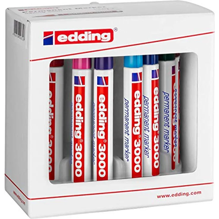 edding 3000 Permanentmarker - 10 Stifte in Stiftehalter - Rund-Spitze 1,5-3 mm - schnell trocknender Permanent Marker - wasserfest, wischfest - für Karton, Kunststoff, Holz, Metall - Universalmarker – Bild 3