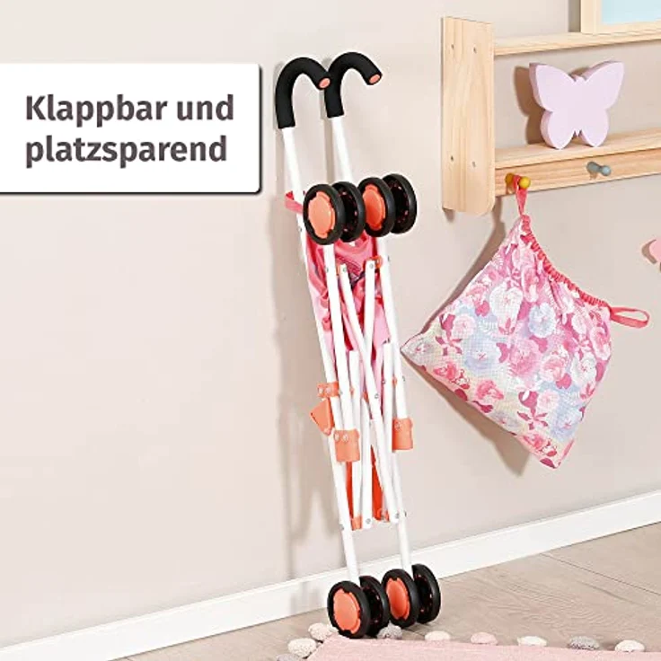 Zapf Creation 707470 Baby Annabell Active Stroller und Tasche - Faltbarer Puppenwagen mit Netz und 3-Punkt-Gurt, 62cm Griffhöhe in rosa. – Bild 3
